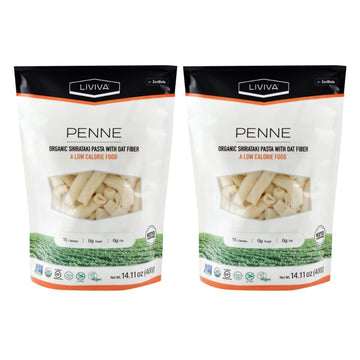 LIVIVA Organic Shirataki Konjac Penne Noodle 2 Pk (36.67 oz) - Diabetic-Friendly Low Carb, Low Calorie Pasta Noodles Ready to Se