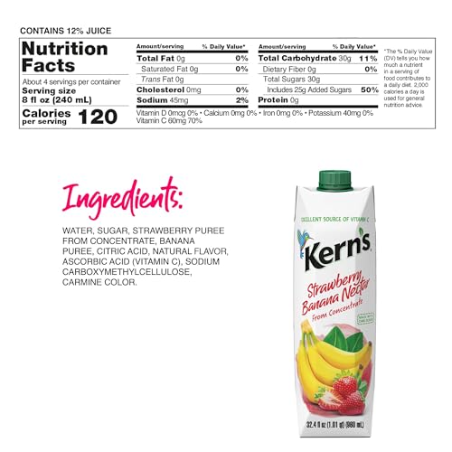 Kern's Strawberry-Banana Nectar, 32.4 Fl Oz (Pack of 12)
