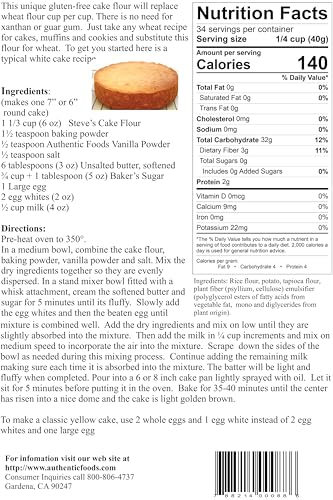 Authentic Foods Steve's Gluten Free Cake Flour Blend, 3 Pound