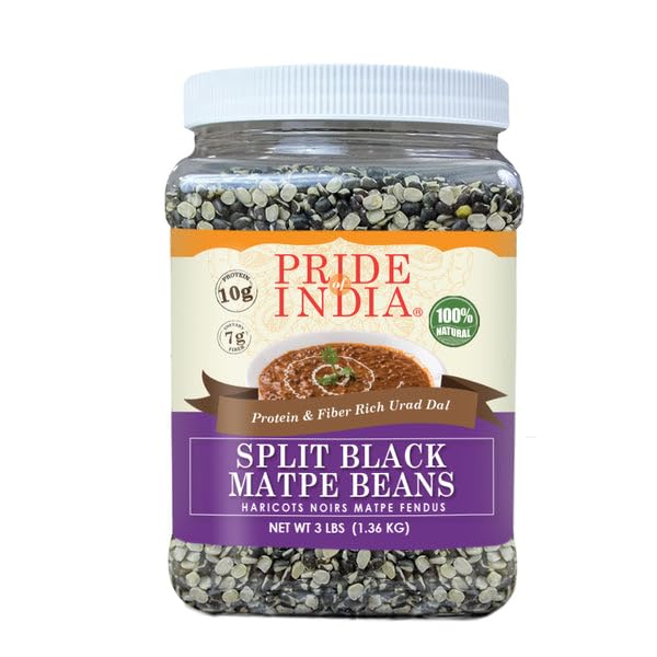 Pride Of India - Pack Of 6 - Indian Split Black Gram Matpe Beans - Protein & Fiber Rich Urad Dal, 3 Pound Jar