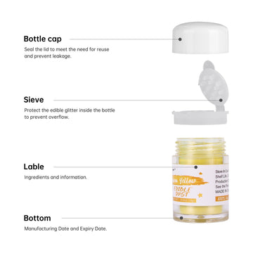 Yellow Edible Glitter For Cocktails, Sujoygar 4G Luster Dust Edible Drink Glitter Shimmer Powder For Cake Decorating Baking Fond