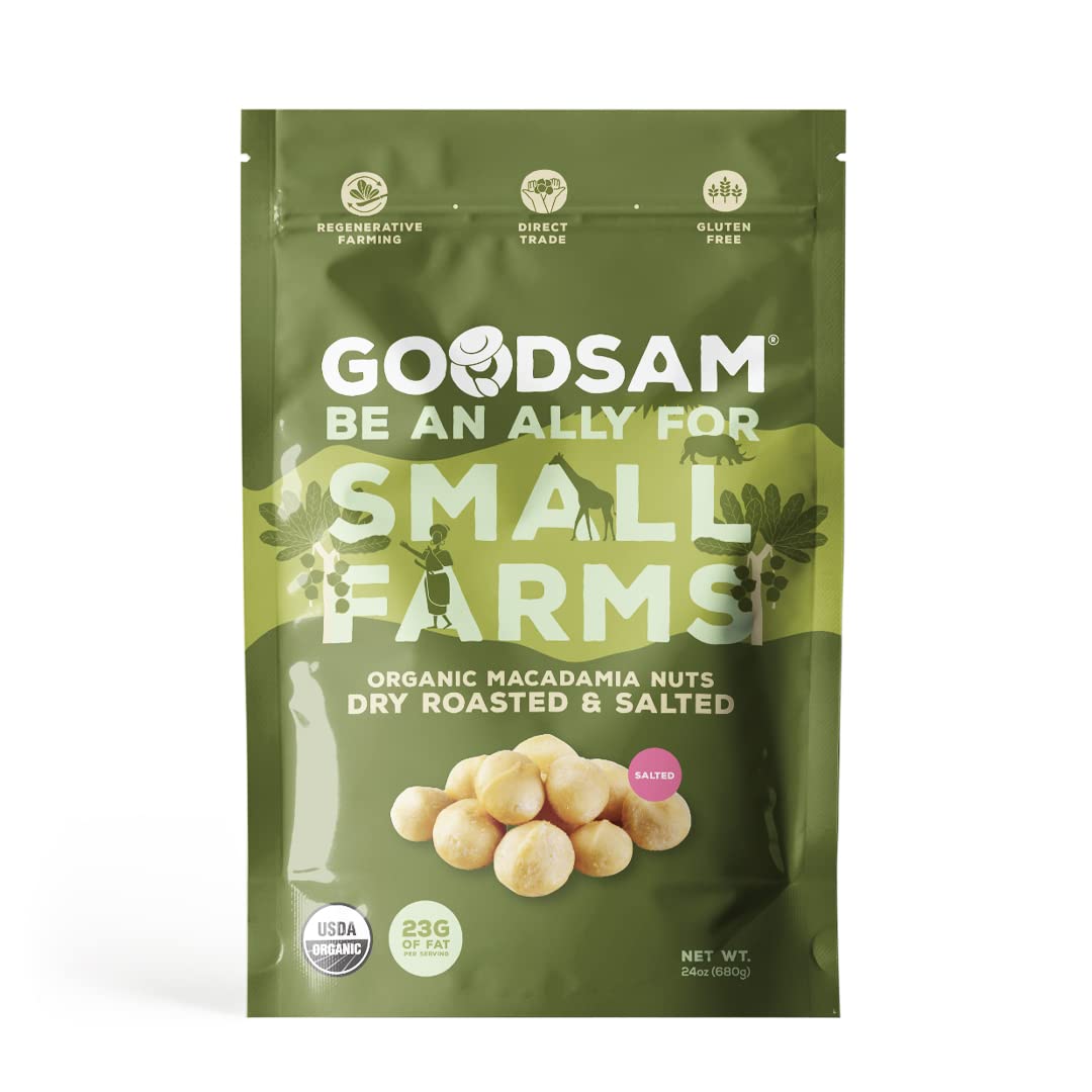 GoodSAM Organic Roasted Macadamia Nuts 1.5lb, Salted, Gluten Free, Non GMO, Vegan, Keto, Regenerative Farming, Direct Trade