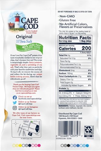 Cape Cod Potato Chips, Less Fat Original Kettle Cooked Chips, 1.5 Oz (Pack Of 56)