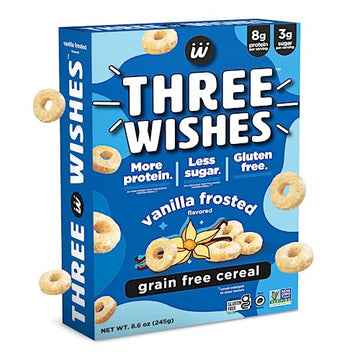 Plant-Based and Vegan Breakfast Cereal by Three Wishes - Frosted, 1 Pack - More Protein and Less Sugar Snack - Gluten-Free, Grai