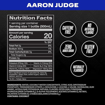 PRIME Hydration Aaron Judge Sports Drinks Electrolyte Enhanced for Replenishing Fluids 250mg BCAAs B Vitamins Antioxidants Low Sugar 16.9 Fl Oz 12 Pack