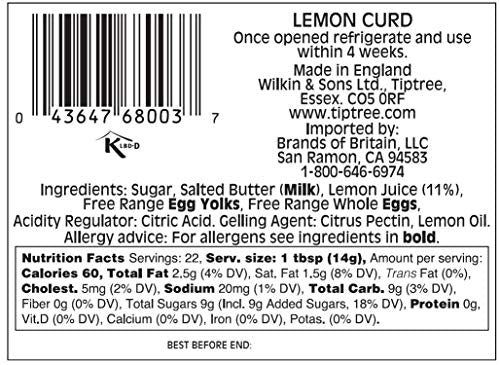 Tiptree Lemon Curd, 11 Ounce Jars (Pack Of 6)