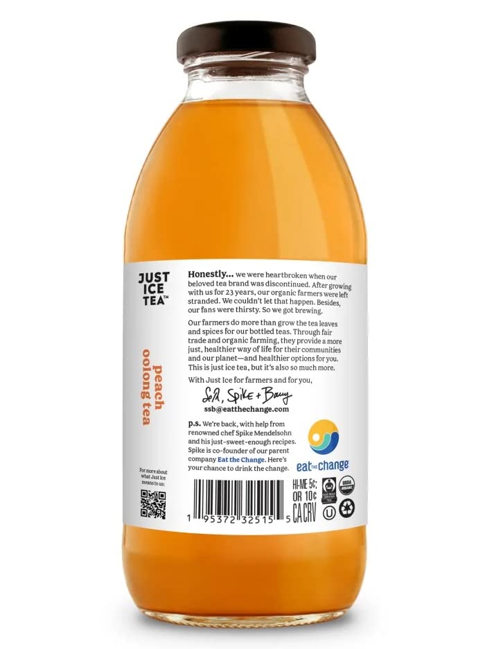Just Ice Tea Organic Iced Tea, 16 Fl Oz Glass Bottles (Pack Of 4) (Peach Oolong Tea)