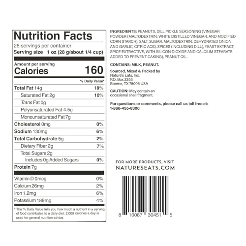 Natures Eats Dill Pickle Peanuts 26 Oz - Tangy Dill Pickle Flavor - Crunchy Seasoned Peanuts - Savory Snack Nuts - Value Size 26