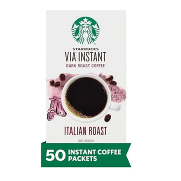 Starbucks Via Instant Coffee, Dark Roast Coffee, Italian Roast, 100% Arabica, 1 Box (50 Packets)