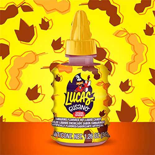 Lucas Gusano Fruity Tamarind Flavored Liquid Candy, 1.26Oz - 10 Pieces Pack For Treats, Fruit, Snack, Parties, Piñatas