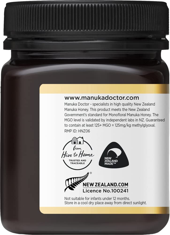 MANUKA DOCTOR - MGO 125+ Manuka Honey Monofloral, 100% Pure New Zealand Honey. Certified. Guaranteed. RAW. Non-GMO (8.75 oz)