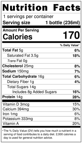 DARIGOLD FIT - Ultra-Filtered, Low Fat, Lactose Free Chocolate Milk - 14g Protein, 40% Less Sugar - 8oz Bottles, 18 Pack