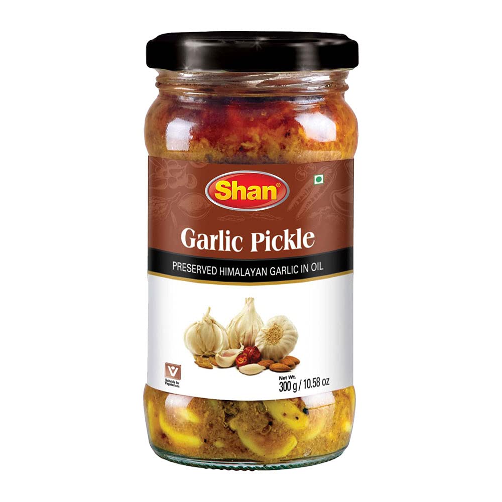 Shan Garlic Pickle - Preserved Himalayan Garlic in Oil, 10.58 oz (300g), Vegetarian, Airtight Pet Jar