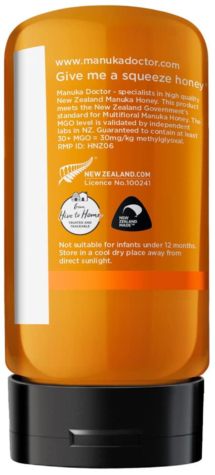 MANUKA DOCTOR - MGO 30+ SQUEEZY Manuka Honey Multifloral, 100% Pure New Zealand Honey. Certified. Guaranteed. RAW. Non-GMO (10.5
