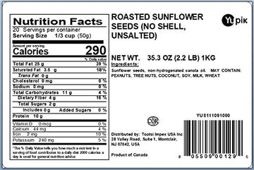 Yupik Roasted Sunflower Seeds, Unsalted, No Shell, 2.2 Lb, Pack Of 6, Gluten-Free, Vegan, Kosher, Shelled Seeds, Salt-Free, Sour
