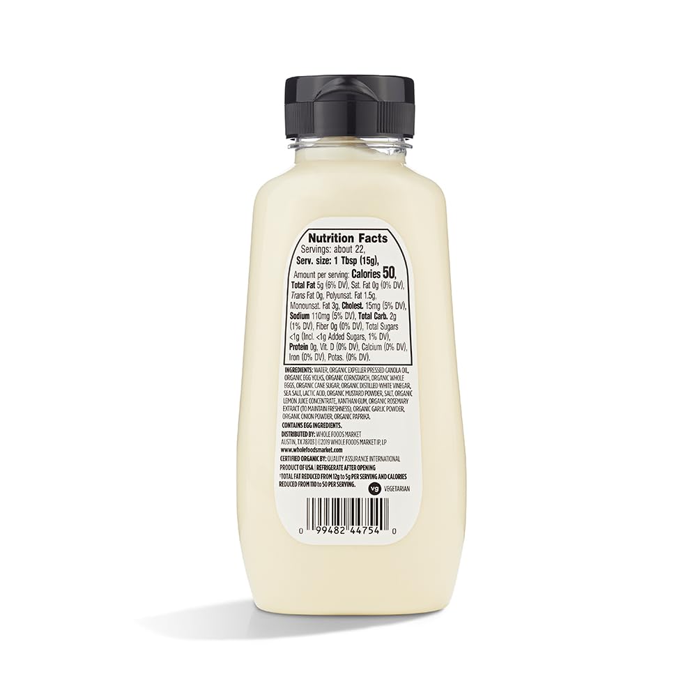 365 by Whole Foods Market Organic Light Mayonnaise, 11.2 Fl Oz - Delicious & Healthy Condiment for Sandwiches and Salads