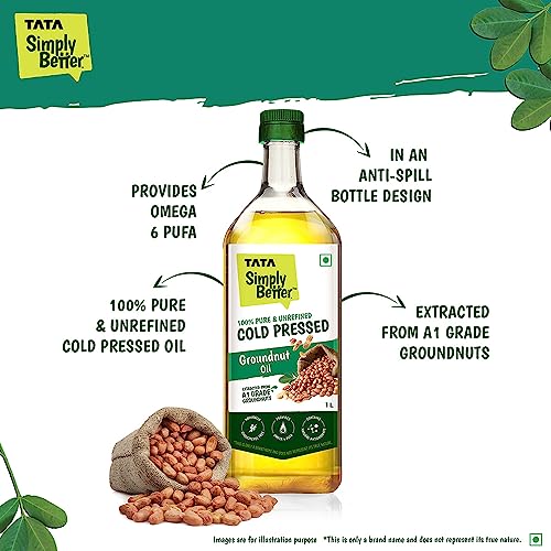 Tata Simply Better Pure And Unrefined Cold Pressed Groundnut (Peanut) Oil, Kolhu/Kacchi Ghani/Mara Chekku/Ganuga, Naturally Chol