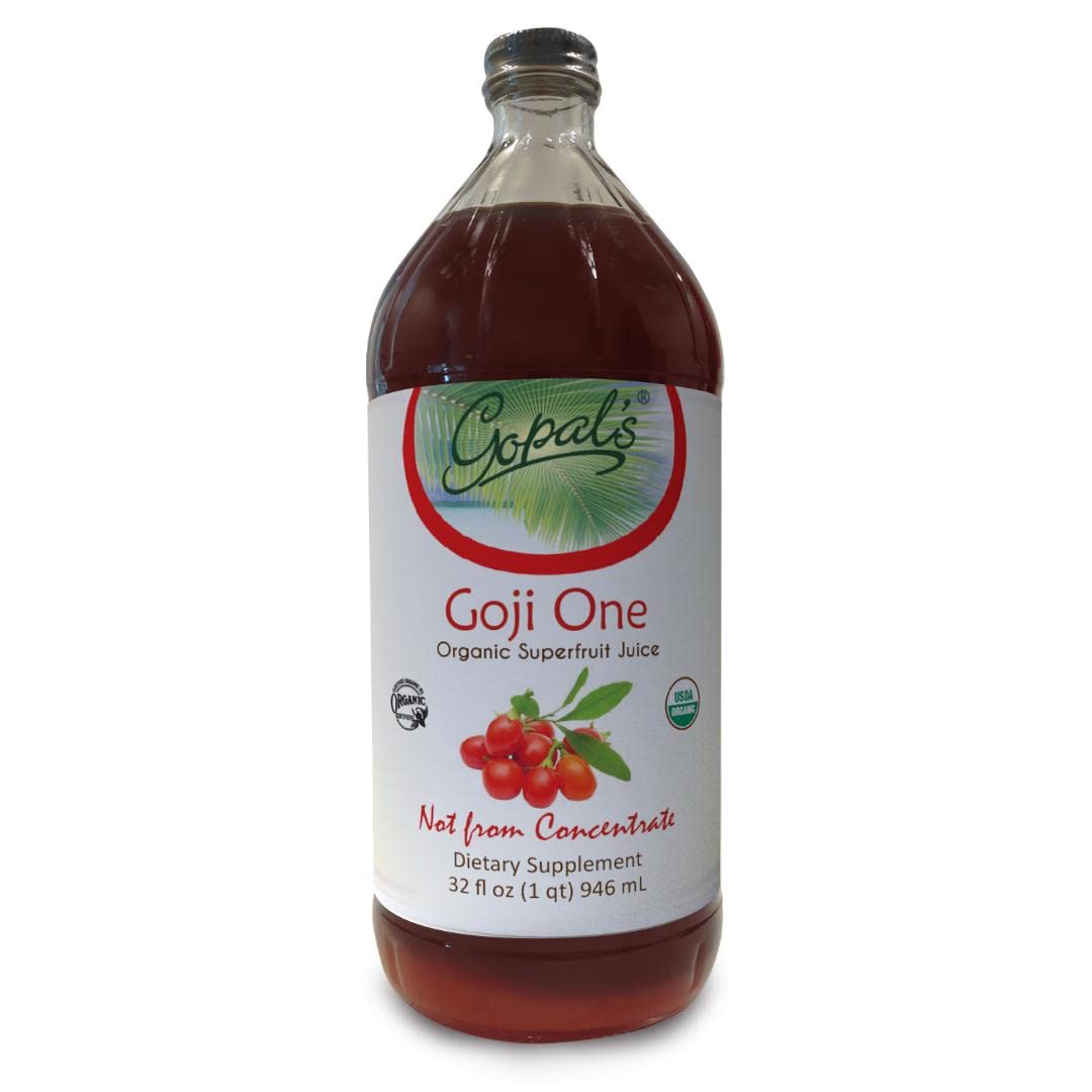 Gopals Goji One Organic Goji Juice - 32Oz (1Qt) Glass Bottle Gluten-Free Vegan Liquid Superfruit Dietary Support 30G Of Pure Goji Juice Per Serving Vitamin & Antioxidant Rich - GopalS Healthfoods