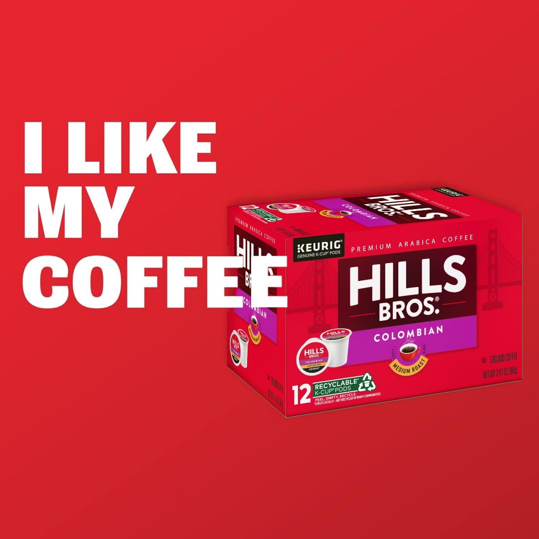 Hills Bros. Colombian Coffee, Single Serve Keurig K-Cup Pods, Medium Roast Coffee, 12-Count Box