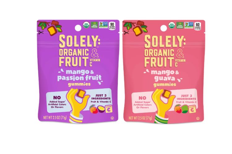 Generic Solely Organic Fruit Gummies - 2 Pack Bundle - Mango Passionfruit & Mango Guava - 5oz total | No Added Sugar, Vegan, Org