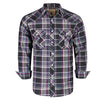 cOEVALS cLUB Mens Western cowboy Long Sleeve Pearl Snap casual Plaid Work Shirts (Purple gray14 3XL)