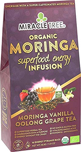 Miracle Tree'S Moringa Energy Tea - Vanilla Oolong Grape | Super Caffeinated Blend | Healthy Coffee Alternative, Perfect For Foc