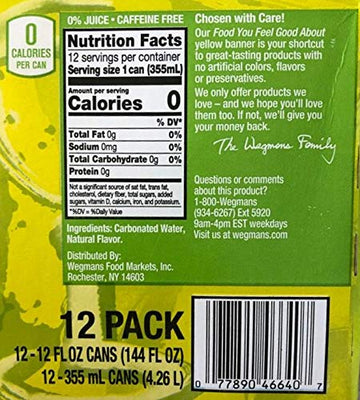Wegmans Sparkling Water Lime (12 Cans Pack) | 0 Calories | 0 Sugar | 0 Sodium | Vegan