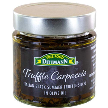 100% Italian Black Summer Truffle Carpaccio (6.35 Oz) - Thin Shaved Truffle Slices (Tuber Aestivum) in Olive Oil - Gourmet Ready
