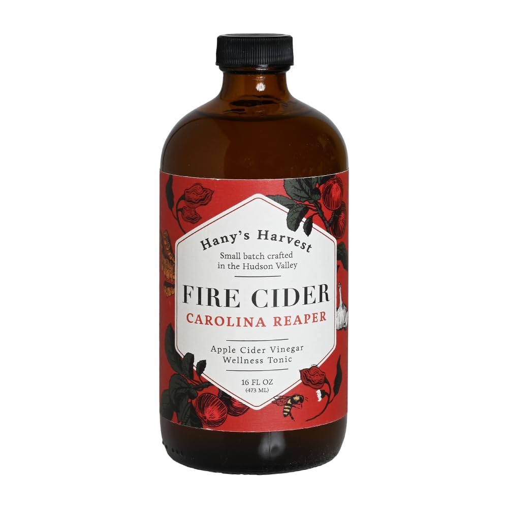 HanyS Harvest Carolina Reaper Fire Fruit Beverage | 16 Fl Oz Glass Bottle | All-Natural Apple Fruit Beverage Vinegar Wellness Tonic | Boosts Immunity & Digestion