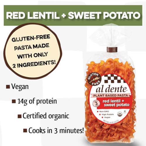 Al Dente Plant Based Pasta Red Lentil + Sweet Potato, 8 Ounce (Pack Of 6)