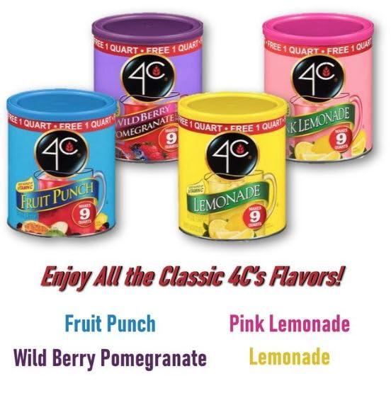 4C Powdered Drink Mix Canister, Pink Lemonade 6 Pack, 9 Quarts, Family Sized Bin, Thirst Quenching Flavors