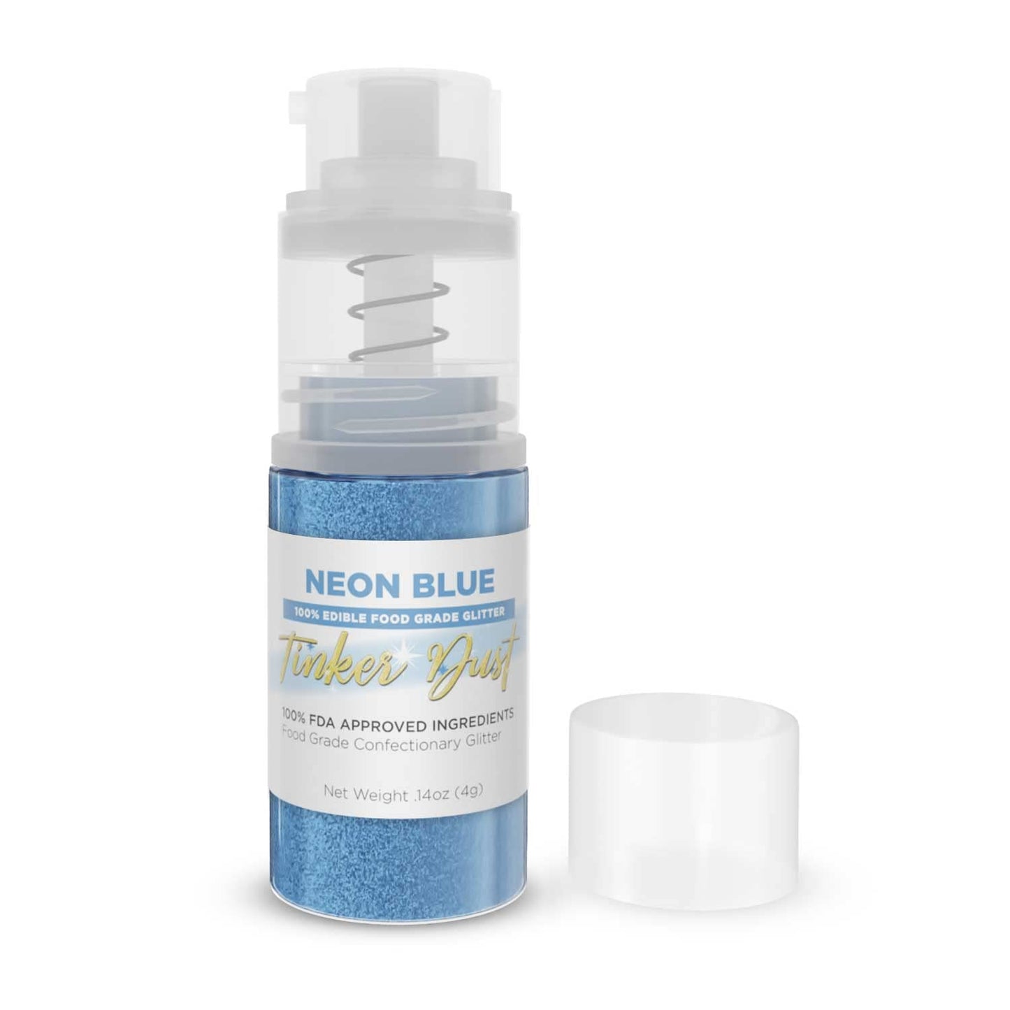 Tinker Dust - Neon Blue (4G 1X Mini Pump) Edible Glitter For Desserts, Beverages, Cupcakes, Cake Pops And Cookies By Bakell