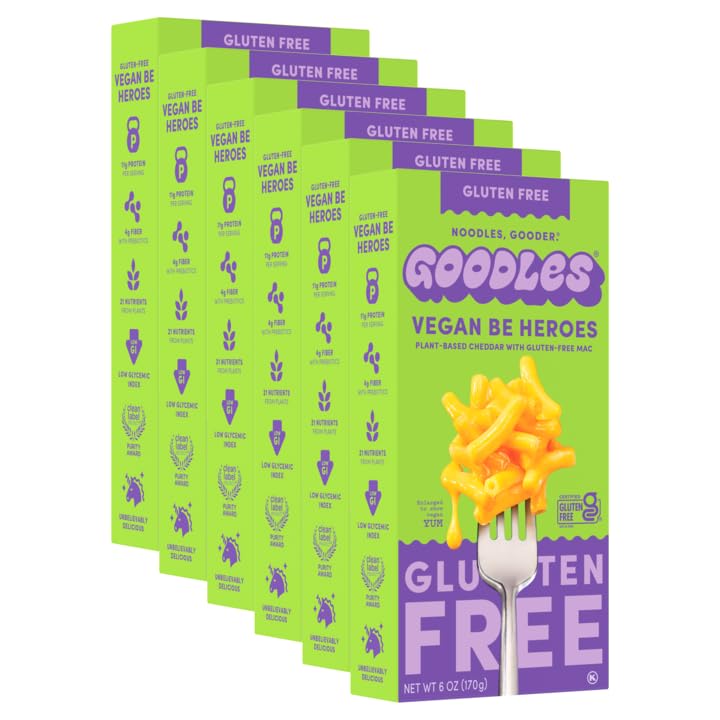 GOODLES Gluten-Free Vegan Be Heroes Mac and Cheese 6-pack, 6oz - 11g Protein & 4g Fiber per serving and 21 Nutrients from Plants