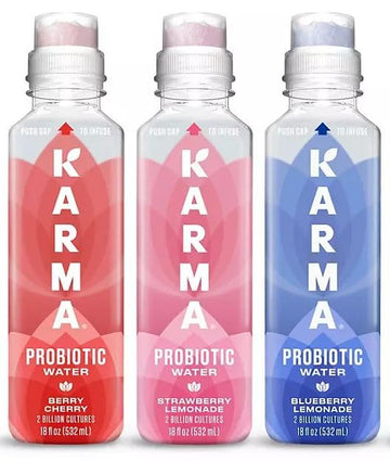Karma-Probiotic Water Variety Pack, Berry Cherry, Watermelon Wild Berry, Strawberry Lemonade, 2-Billion Cultures, 18 Fl Oz (Pack