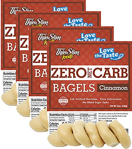 ThinSlim Foods Keto Bagels | Keto Bread Alternative | Low Carb Cinnamon, 4 Pack (6 Zero Net Carb Bagels Per Pack)