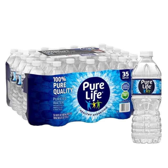 Pure Life Purified Water - 16.9 Fl Oz (500 Ml) Bottles Pack Of 35 - Crisp Mineral-Enhanced Hydration Zero Calories Eco-Friendly Recyclable Bottles