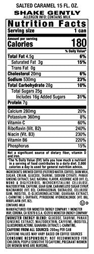 Monster Energy Java Monster Salted Caramel, Coffee + Energy Drink, 15 Fl Oz (Pack Of 12)