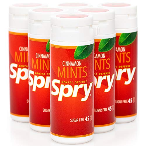 Spry Xylitol Mints, Cinnamon, 45 Count (6-Pack) - Breath Mints That Promote Oral Health, Increase Saliva Production, And Stop Ba