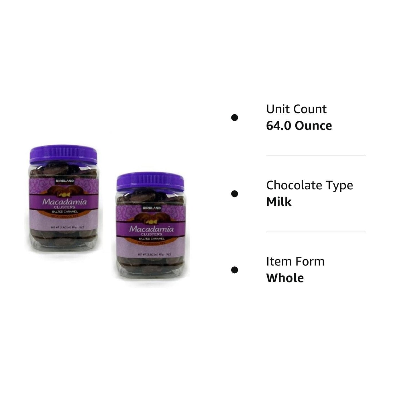Kirkland Signature Macadamia Clusters Salted Caramel Milk Chocolate Jar - 2 Pack Of 2 Lb (32 Oz) Each Jar