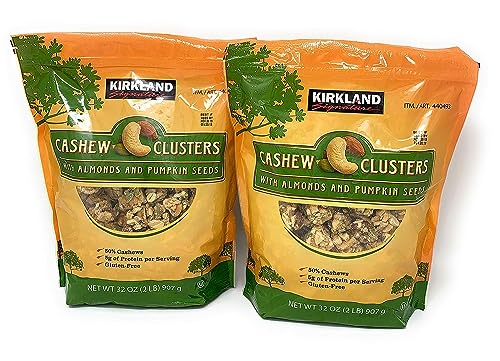 Kirkland Cashew Clusters with Almonds and Pumpkin Seeds Gluten Free 32 oz (Pack of 2) - Bundle - C6