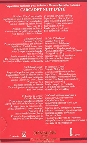 Dammann Freres Sachets, Carcadet Nuit D'Été Summer Night Tea Bags, Premium Gourmet French Hibiscus And Berry Herbal Tea, Individually Wrapped, 24 Count (Single Pack)