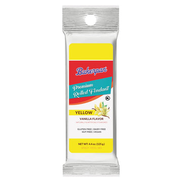 Bakerpan Premium Rolled Yellow Fondant For Cake Decorating, Vanilla Flavor - 4.4 Ounces (Made In Usa)