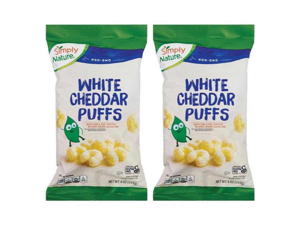 Simply Nature White Cheddar Puffs | 4 oz, (2-pack, 8 oz total) | Gluten-free, Non-GMO, No Artificial Flavors or Colors