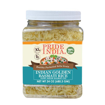 Pride Of India - Pack Of 6 - Extra Long Indian Golden Basmati Rice - Healthy Parboiled Sella Grain, 1.5 Pound Jar