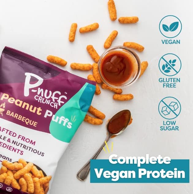 P-Nuff Peanut Butter Puffs - Healthy Vegan Snacks, Low Calorie, High Protein, 4 Oz (Pack of 3)