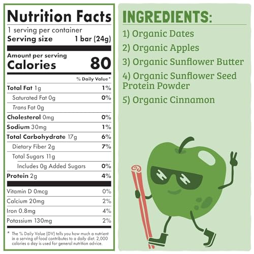 Skout Organic Apple Pie Kids Snack Bars (18 Pack) | Organic Kids Snack Bars | School Snacks & Lunch Snacks | No Refined Sugar |
