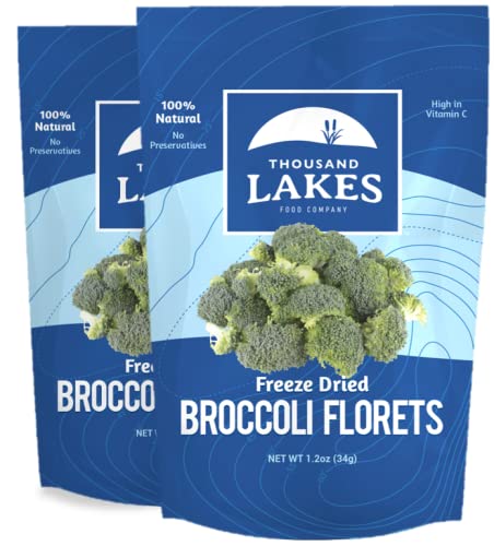 Thousand Lakes Freeze Dried Vegetables - Broccoli Florets 2-Pack 1.2 Ounces (2.4 Ounces Total) | 100% Florets - No Stems | No Sa