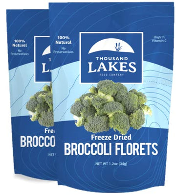 Thousand Lakes Freeze Dried Vegetables - Broccoli Florets 2-Pack 1.2 Ounces (2.4 Ounces Total) | 100% Florets - No Stems | No Sa