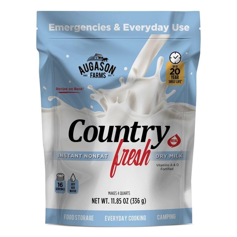 Augason Farms Country Fresh 100% Real Instant Nonfat Dry Milk Powder Resealable Pouch 11.8 oz.