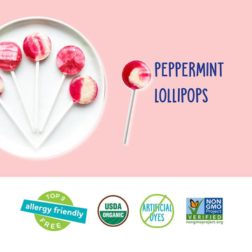 Yumearth Organic Candy Cane Lollipops - Individually Wrapped Peppermint Pops - Dye Free, Allergy Friendly, Non Gmo, Gluten Free,